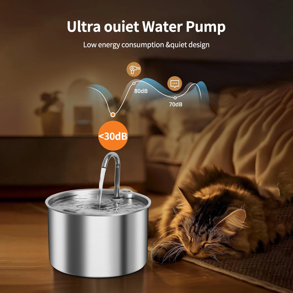 Stainless Steel Cat Water Fountain,2.2L/74oz Intelligent Pet Fountain Dog Water Dispenser for Cats Dogs Automatic Dog Drinking HIP