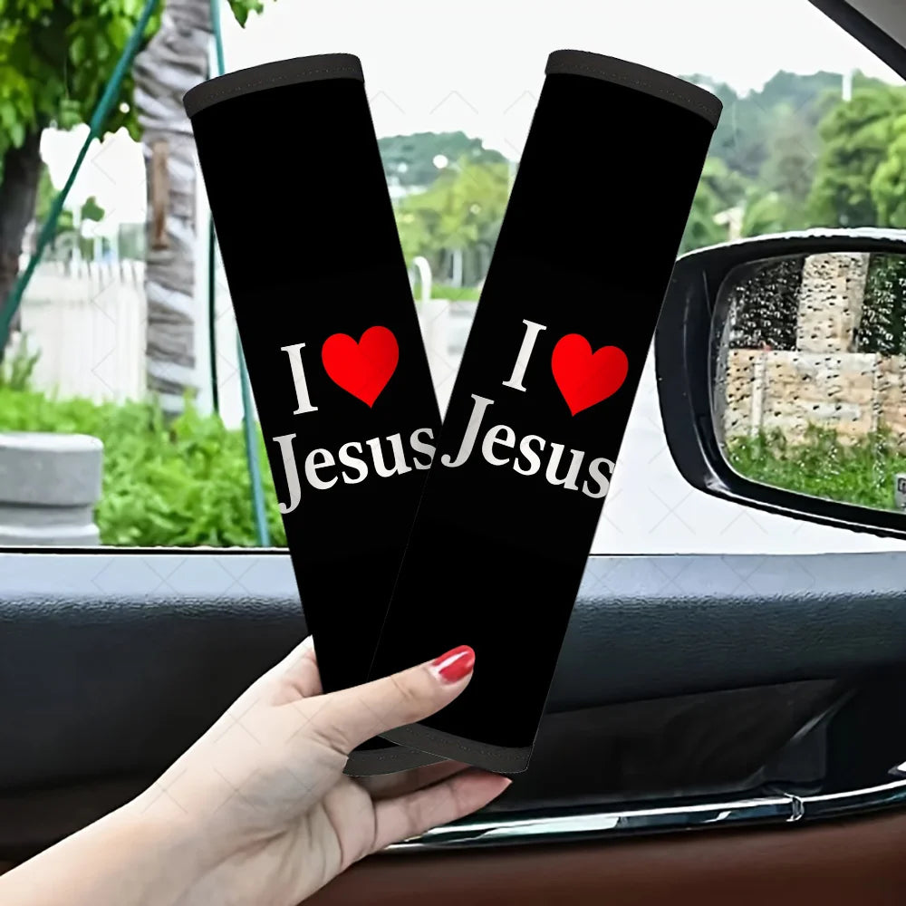 2-Pack Christian Heart Jesus Car Seat Belt Covers | Soft Pad Seat Belt Cover HIP