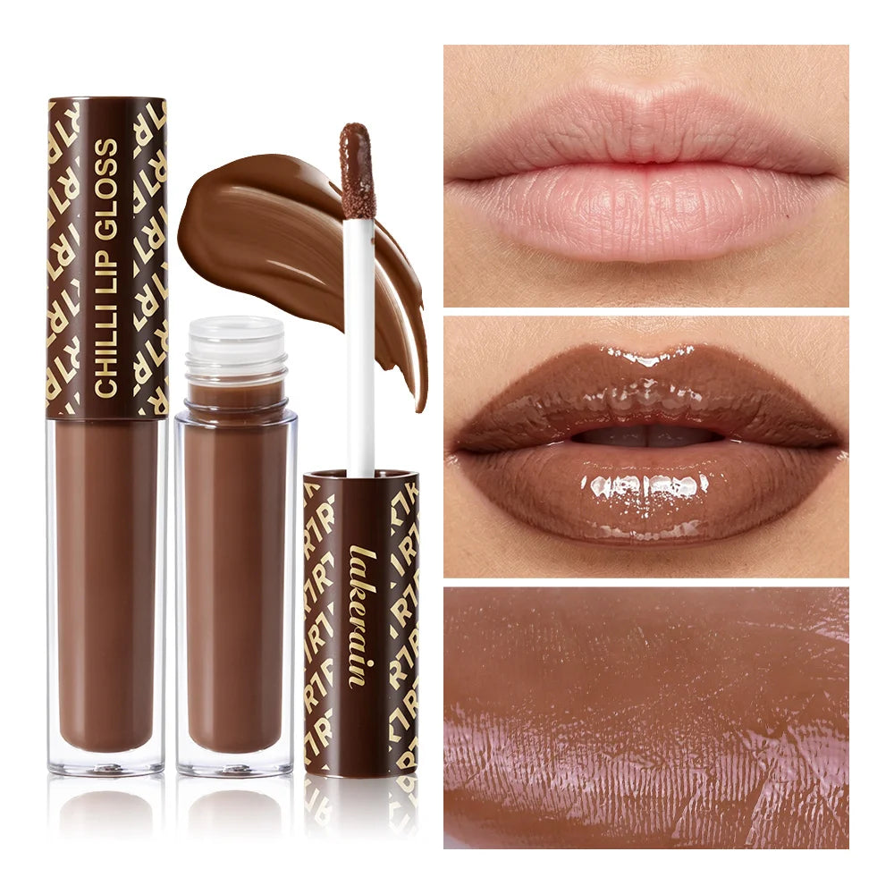 Chocolate Chilli Lip Gloss Lip Gloss Instant Plump Lips Mirror Gloss Finish Moisturizing Non-drying Lip Plumper Lipstick Makeup HIP