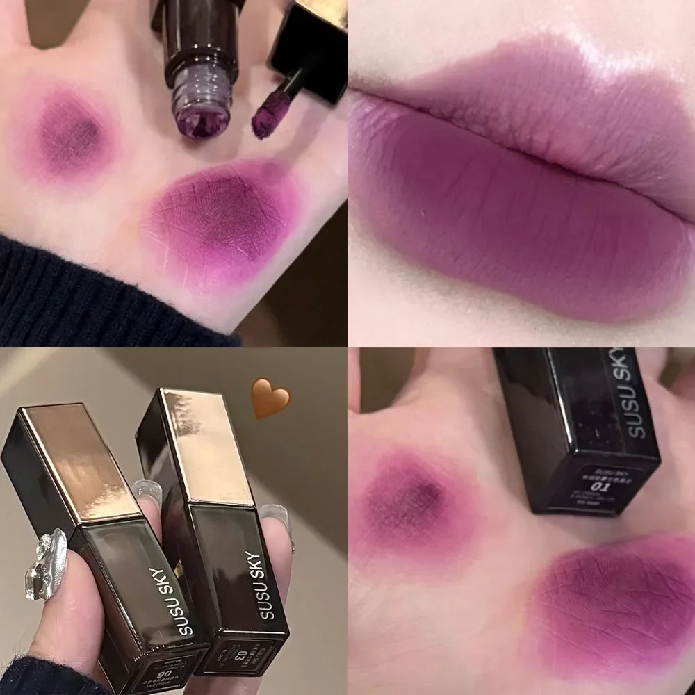 Gothic Gray Purple Lipstick Velvet Matte Punk Black Brown Lipgloss Long Lasting Lip Mousse Waterproof Makeup Non-stick Lips Tint HIP 01