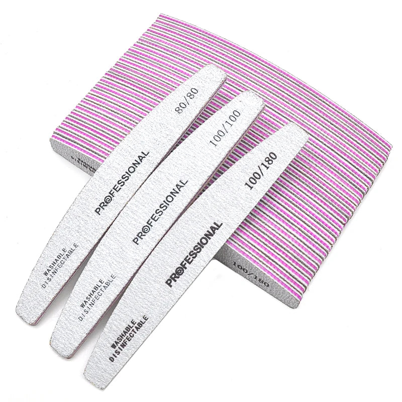 Professional Curved Nail Files 100/180 Grit Set – 5 to 50 Pcs Nail File Set HIP