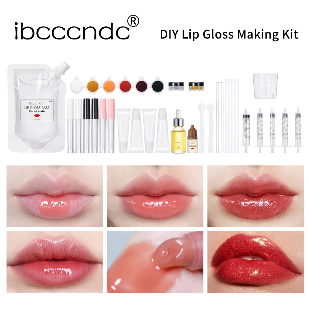 New Lip Gloss Making Kit Moisturizing Lip Gloss Base Diy Raw Material Tool Kit Shiny Glitter Lip Tints Glaze Handmade Cosmetic HIP