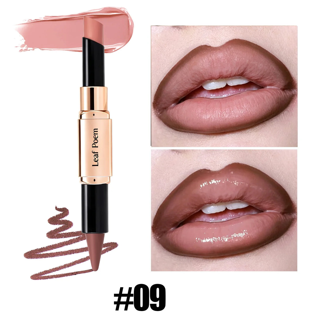 2‑in‑1 Slanted Tip Lip Liner Lipstick Matte Velvet Lip Contour Moisturizing Long Lasting Non‑dry Lip Makeup Daily Party Cosmetic HIP 09
