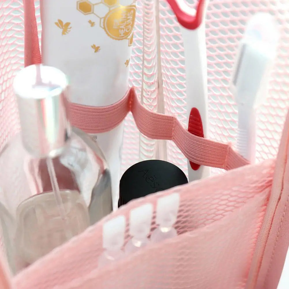 Portable Mesh Standing Toiletry Bag, Lightweight Foldable Clear Hanging Travel Organiser for Toothbrush & Travel HIP