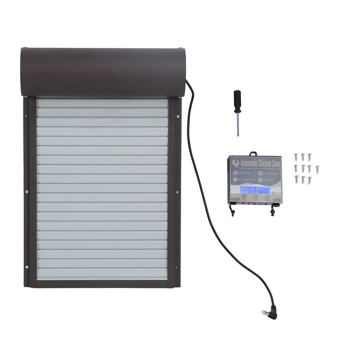 Chicken Coop Door Battery Operated Automatic Chicken Coop Door Auto Chicken Coop Door Opener with Timer for Duck Goose Brown HIP UK PLUG