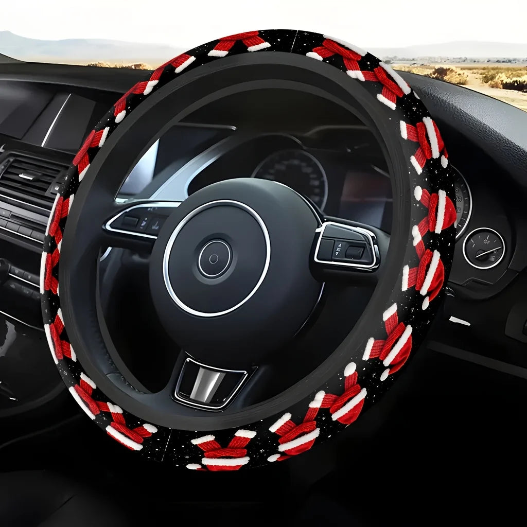 Christmas Steering Wheel Cover – Red Hat & Scarf 2D Print Steering Wheel Cover HIP