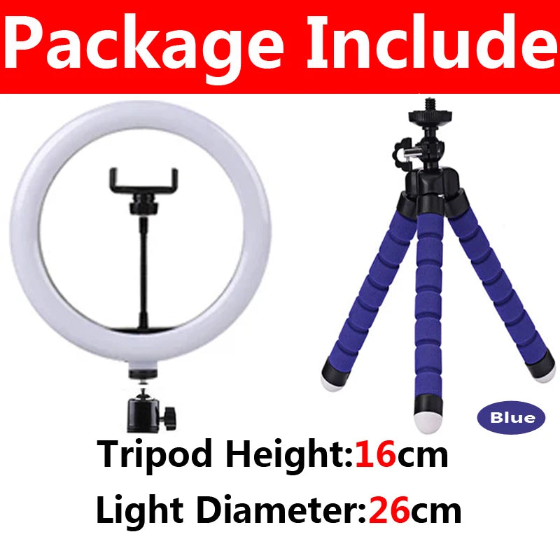 10" Dimmable LED Selfie Ring Light with Tripod & Phone Stand LED Ring Light HIP A-26cm Blue
