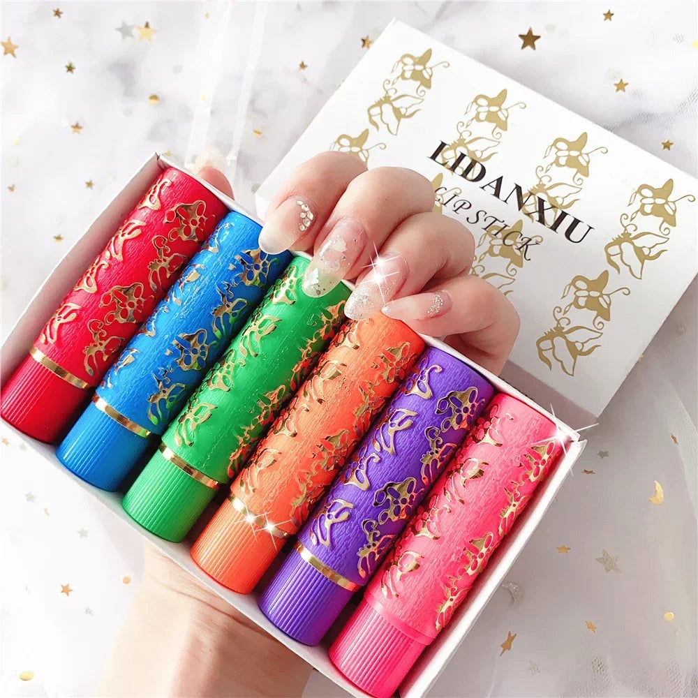 6PCS/BOX Dark Green Magic Spotting Lipgloss Lipstick Long Lasting Lip Liner Butterfly Green Lipstick Cosmetics Makeup Maquiagem HIP