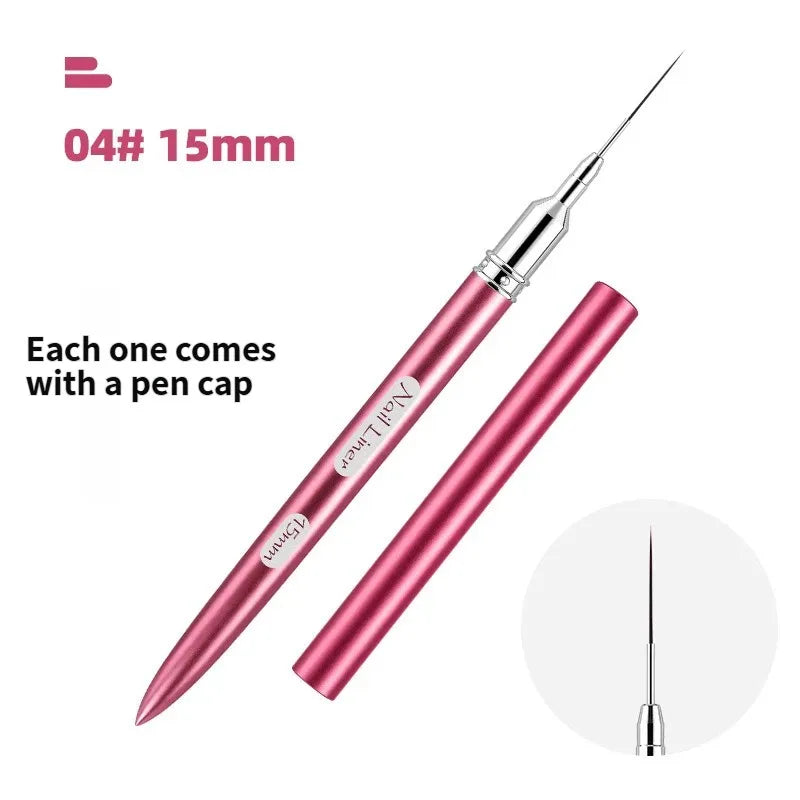 Multi Size Nail Art Liner Brush Fine Line Detail Drawing Pen Macaron Metal Handle Striping Brush Precise Line Flower Detail DIY HIP 15mmRed