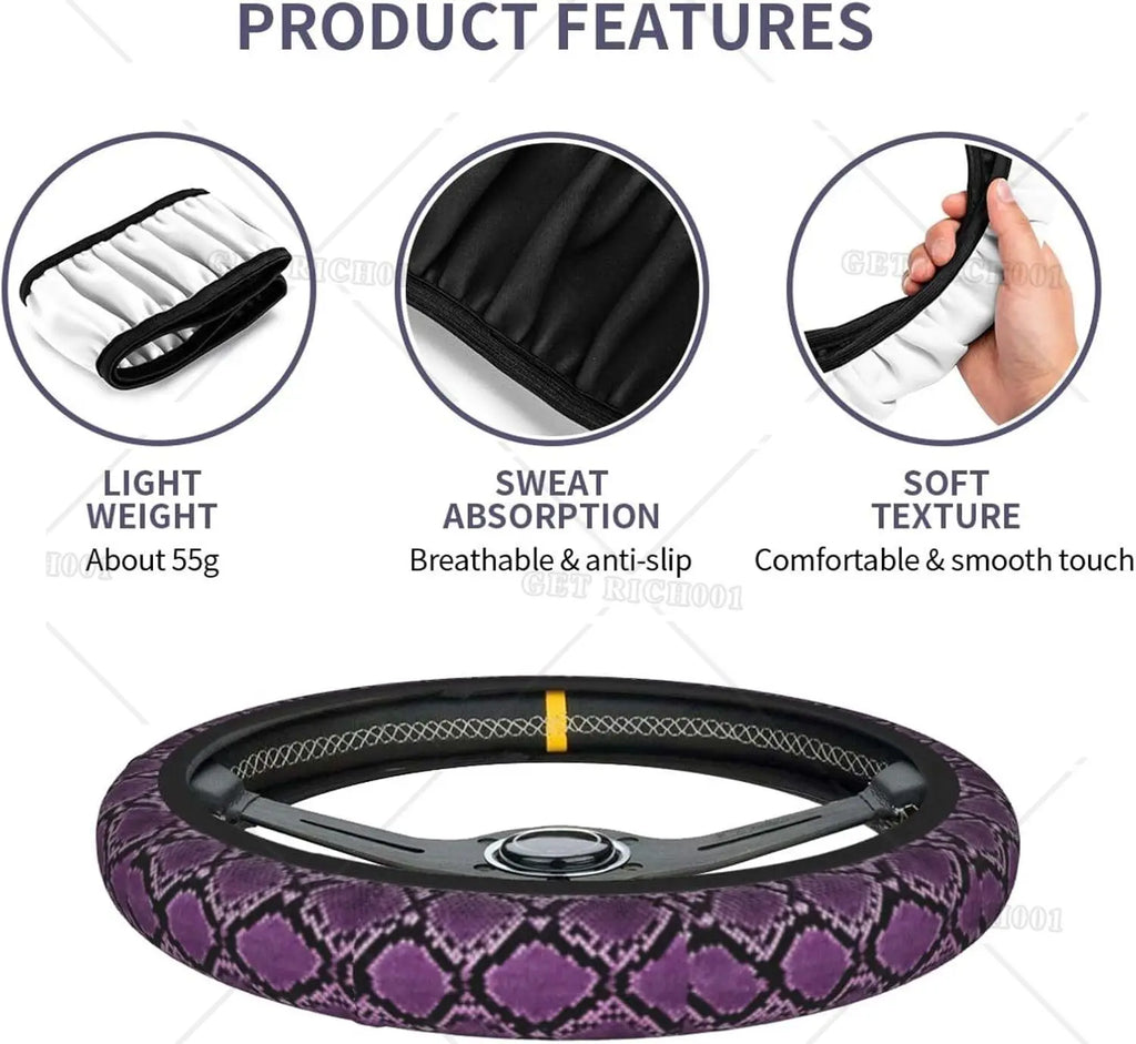 Purple Snakeskin Steering Wheel Cover – Universal 15" Fit Steering Wheel Cover HIP