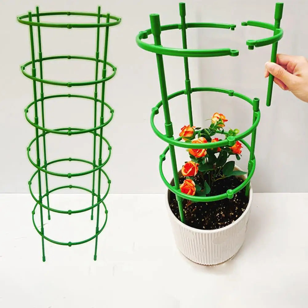 Stackable Plastic Plant Support Rings - 10-Tier Garden Stakes for Climbing Flowers, Vines, Vegetables | Durable Green HIP