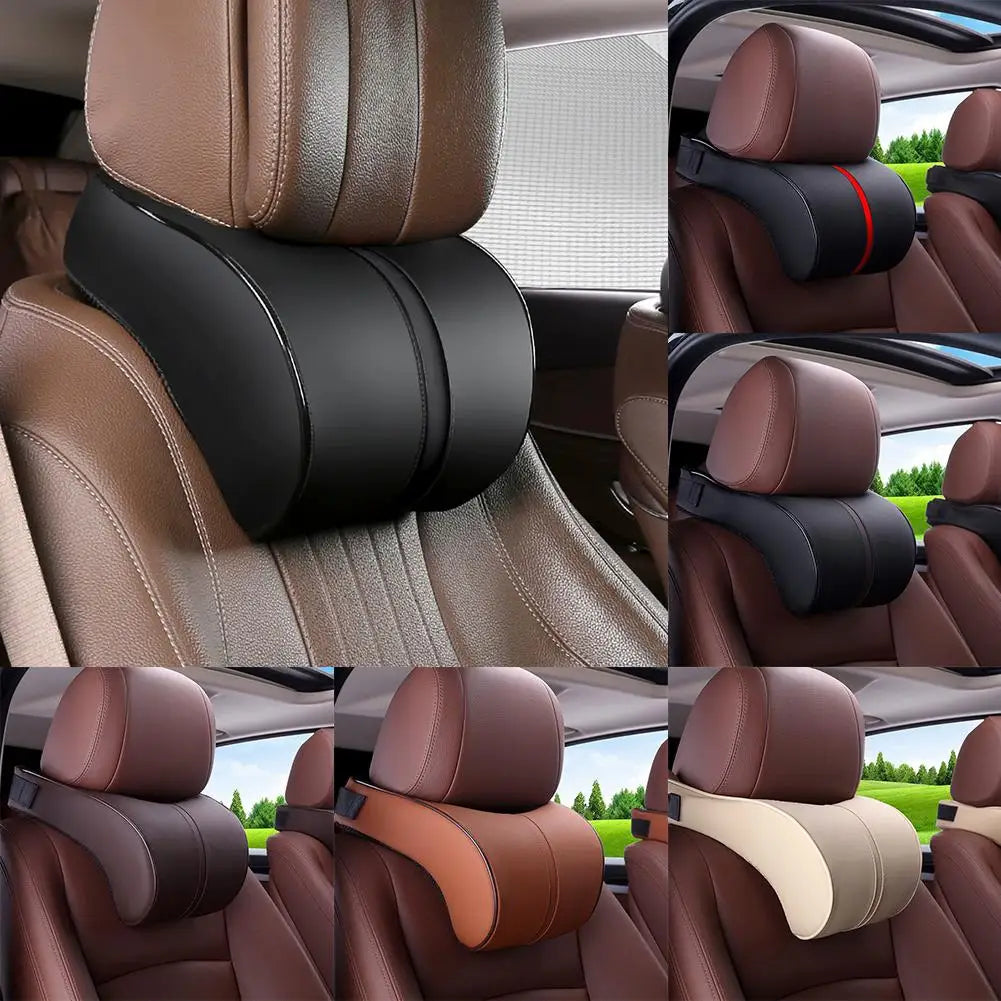 Car Neck Pillow PU Leather Car Headrest Pillow Memory Foam Neck Pain Relief Car Seat Pillow Neck Support Car Accessories HIP