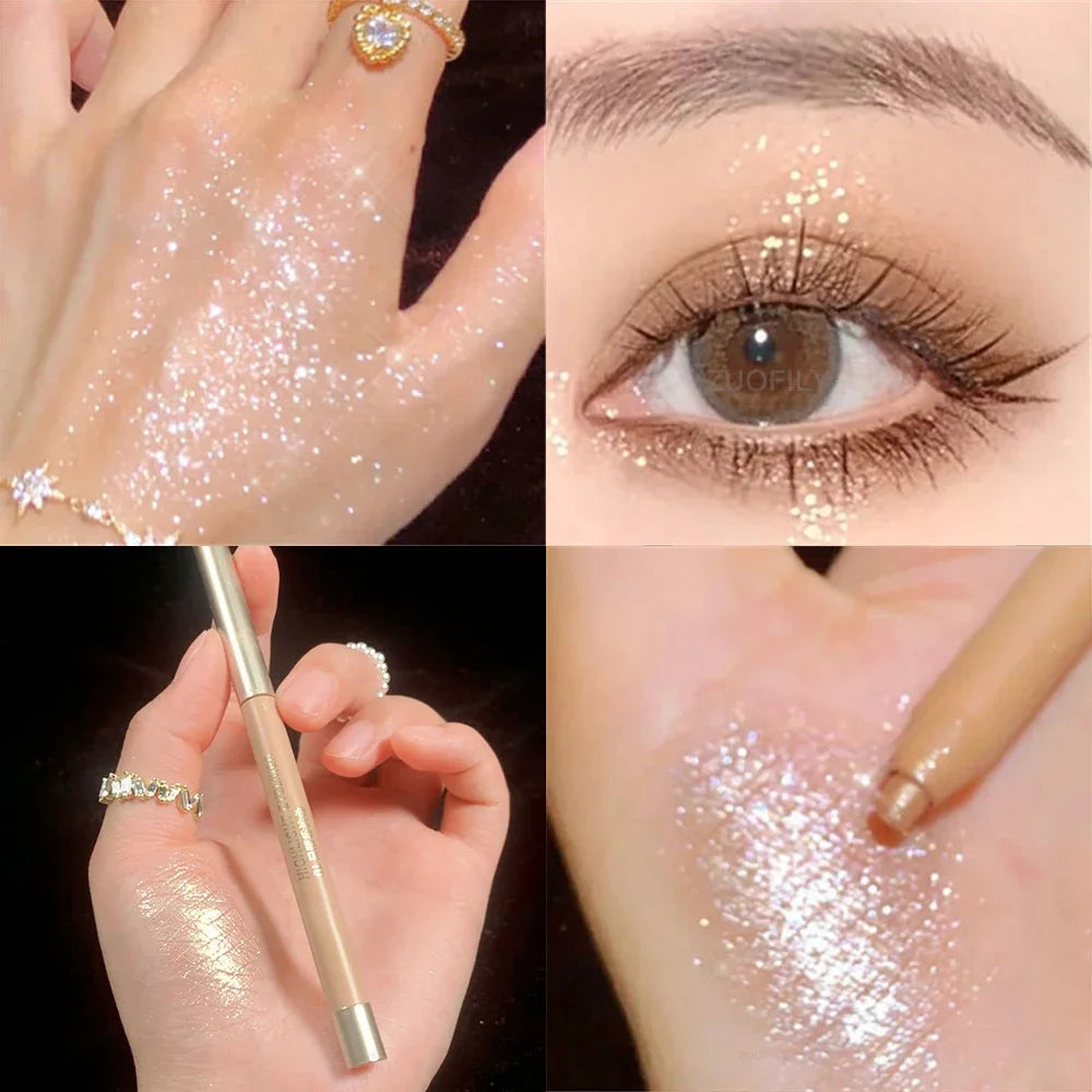Glitter Eyeshadow Pen Pearlescent Matte Diamond Eyeliner Pen Waterproof Highlight Brighten Silkworm Makeup Pencil Shiny Eyelids HIP 01 Champagne Gold