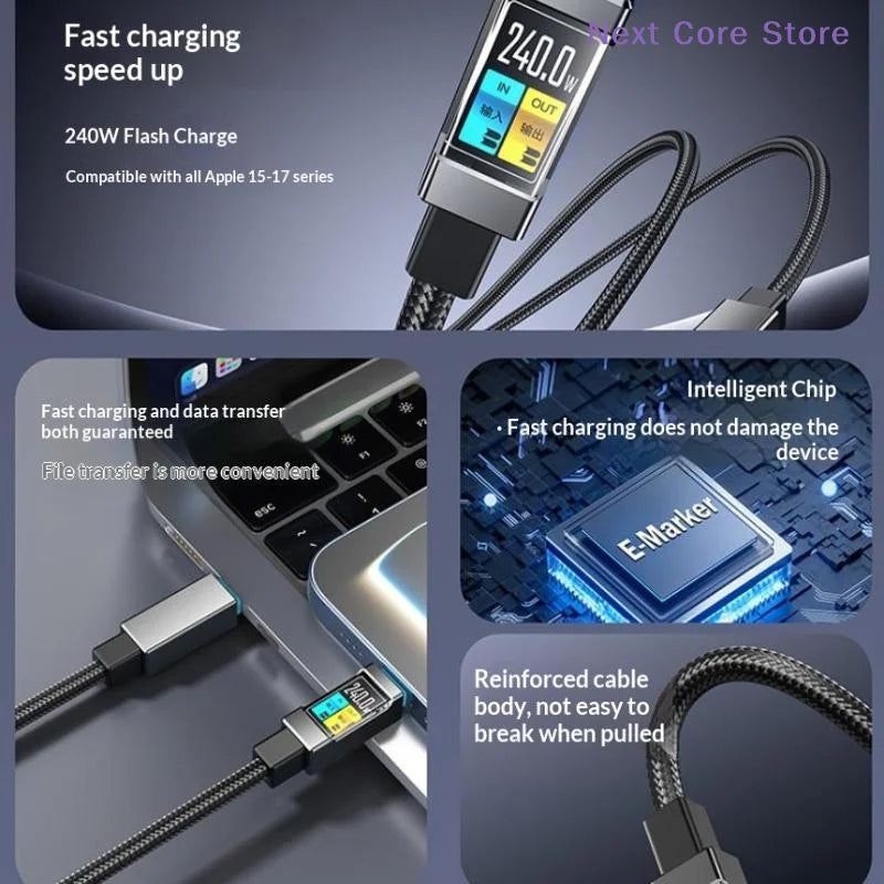 240W USB-C to USB-C Fast Charging Cable | Digital Display USB-C Charging Cable HIP
