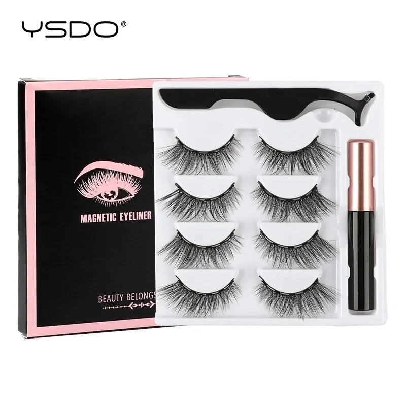1/3/4 Pcs Magnetic Eyelashes Natural Long 3D Mink Lashes Makeup Soft Magnetic False Eyelashes Eyeliner Tweezers Sets Fake Lashes HIP