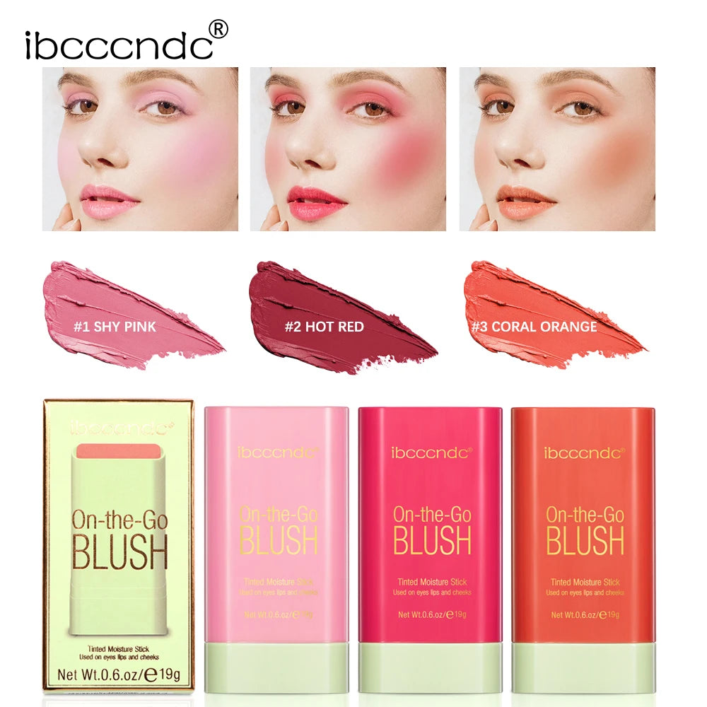 Long Lasting Non-Fading Silky Smooth Cream Blush for Cheeks1 Piece Lips Eyes Christmas Gift Smudge-Proof Multi-Use Blush Stick HIP