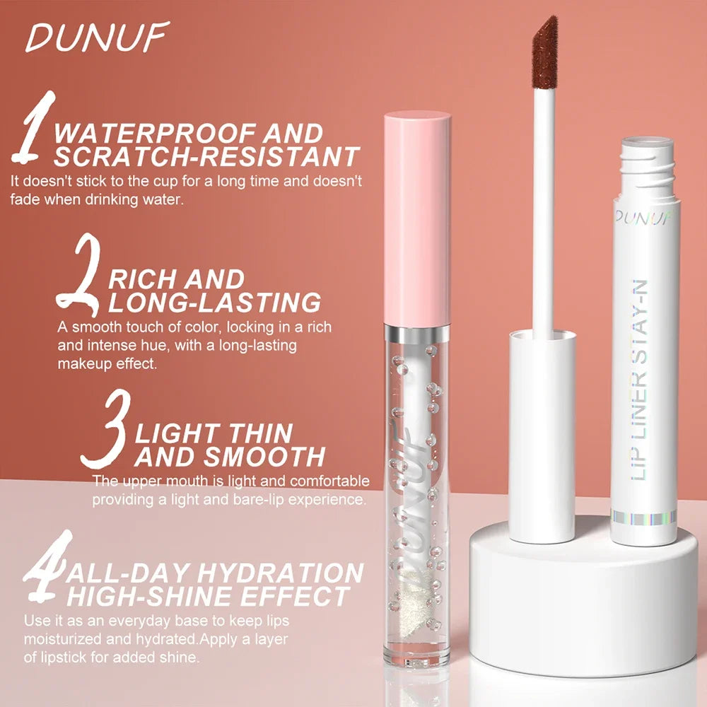 DUNUF Peel Off Lip Liner & Moisturizing Lip Oil Set – 2 Pcs Lip Liner & Oil Set HIP