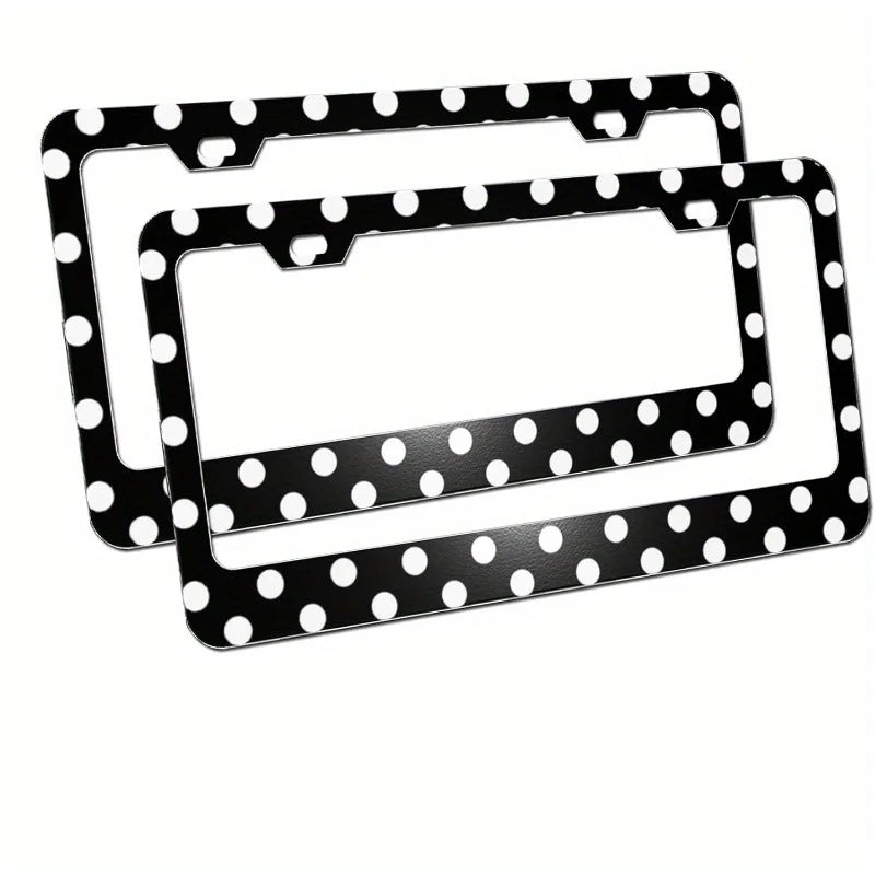 2-Pack Aluminum License Plate Frames – White & Black Polka Dot License Plate Frame HIP 1