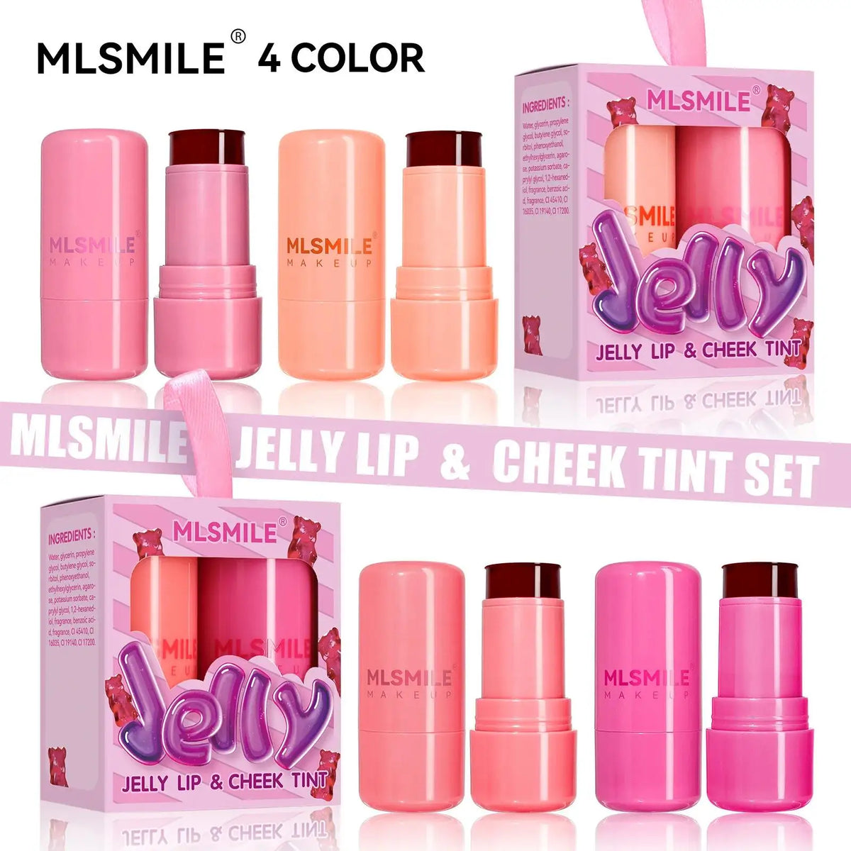 MLSMILE 2-in-1 Jelly Blush & Lip Tint Stick Set – 2 PCS Jelly Blush Tint Set HIP
