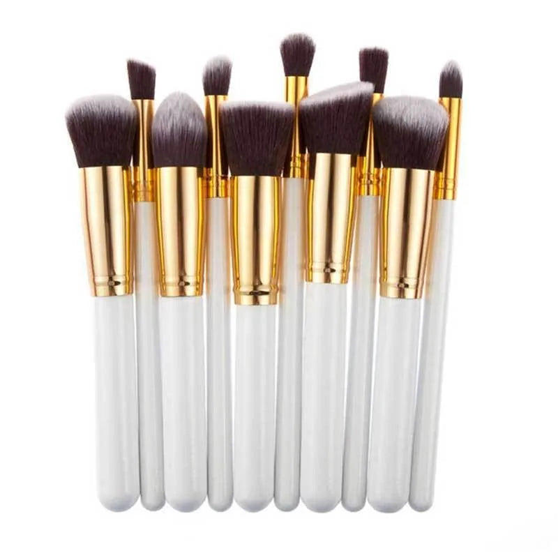 10-Piece Professional Makeup Brush Set – Face & Eye | HIP Makeup Brush Set HIP C804-White Gold