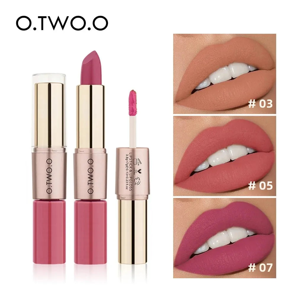 O.TWO.O 2-in-1 Matte Lipstick & Lip Gloss – 12 Colors Matte Lipstick Gloss HIP