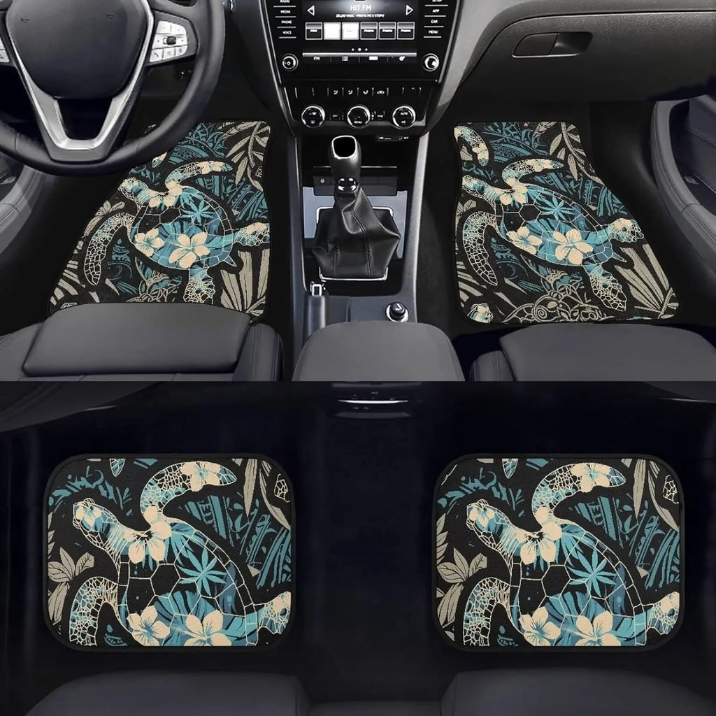 Sea Turtle & Hibiscus Car Floor Mats – Set of 4 Tropical Car Floor Mats HIP