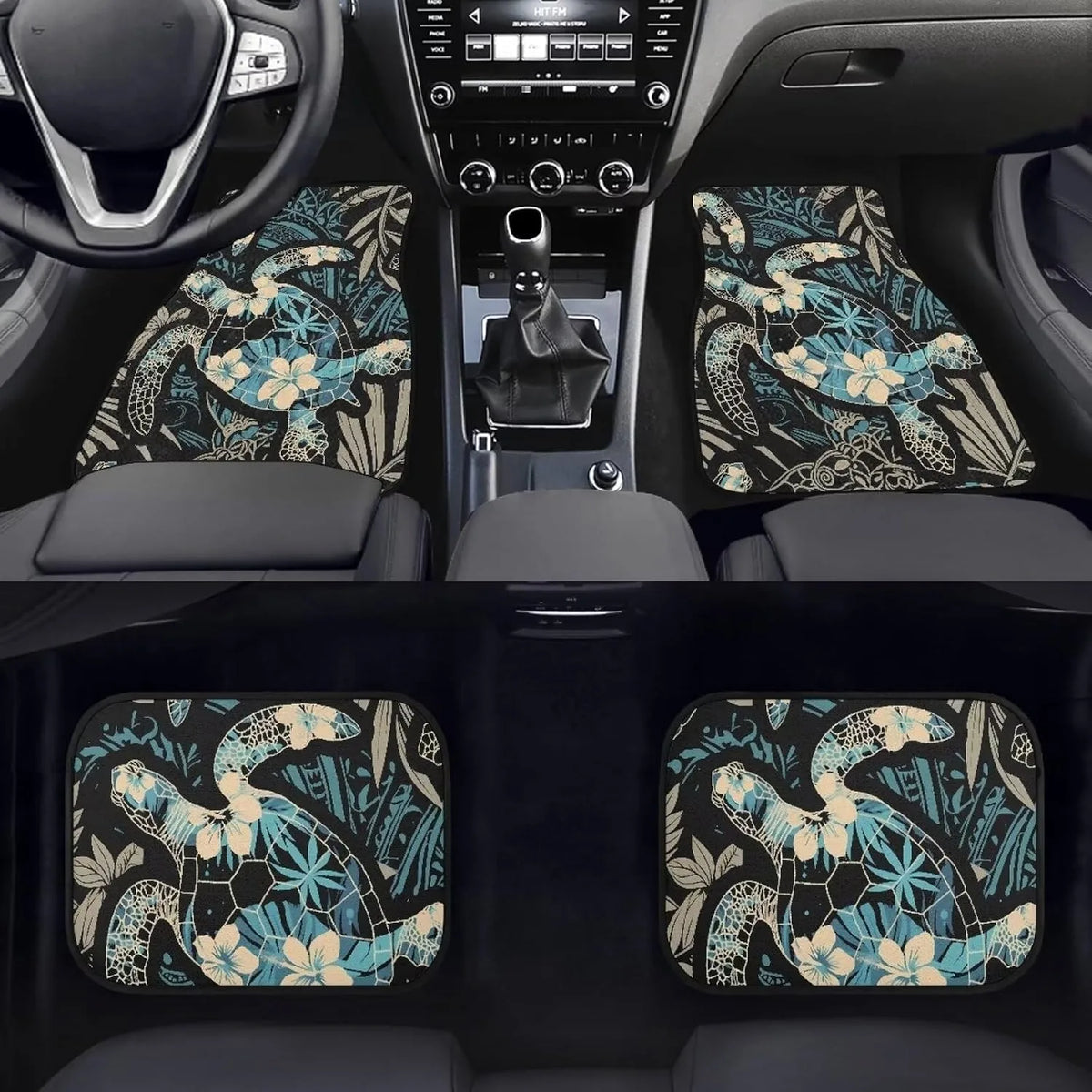 Sea Turtle & Hibiscus Car Floor Mats – Set of 4 Tropical Car Floor Mats HIP