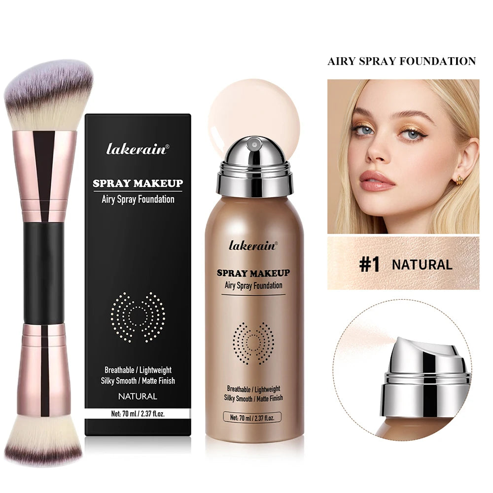 2pcs Spray Foundation With Brush Magic Airbrush Makeup 70ml Long Lasting Water proof Oil Control Matte Full Coverage HIP 1NATURAL