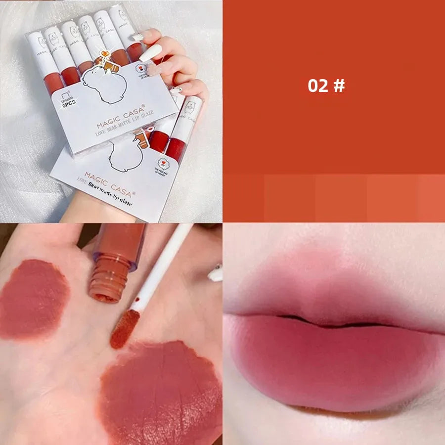 Magic Casa Love Bear Matte Lip Gloss Set – 6 Shades Matte Lip Gloss Set HIP