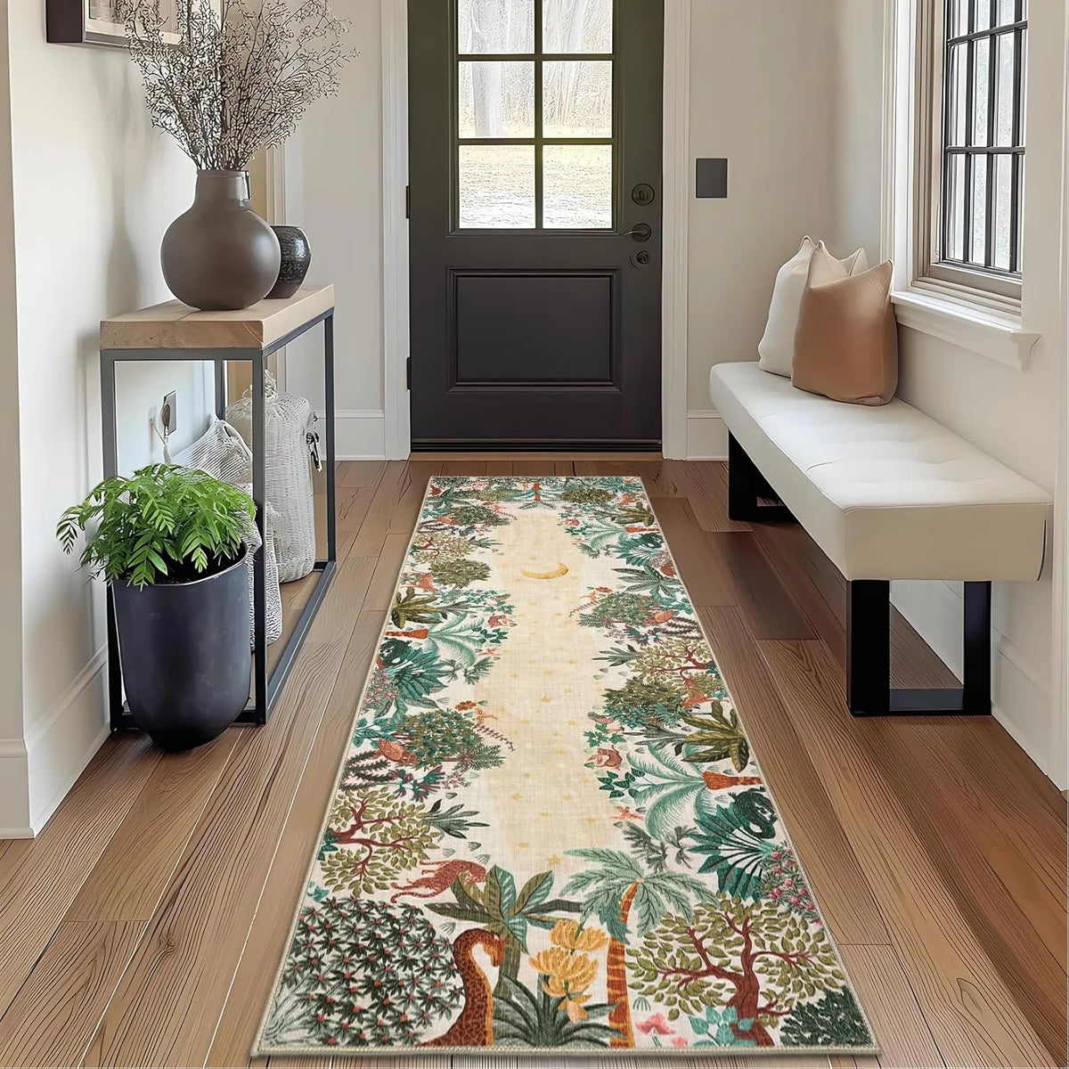 Jungle Tiger Print Anti-Slip Runner Rug – Green Animal Print Runner Rug HIP