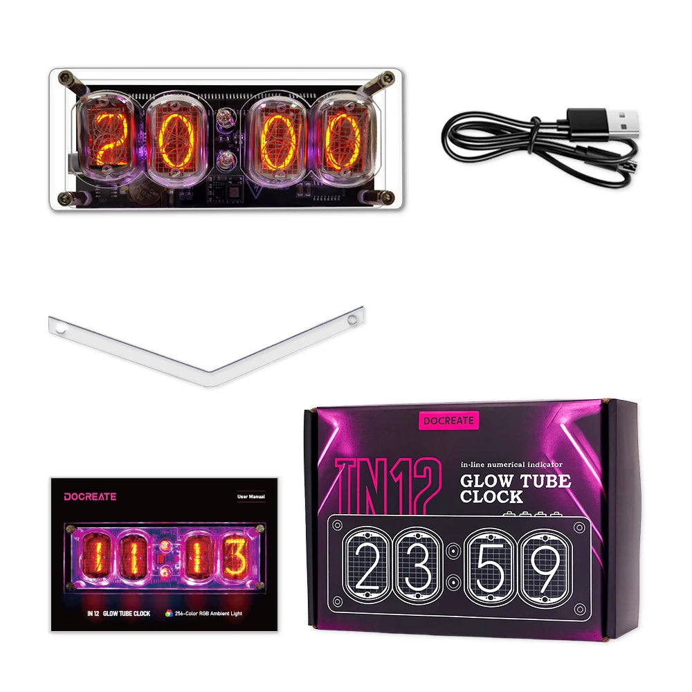 4-Digit IN-12 Nixie Glow Tube Desk Clock – Retro Ambient Light Nixie Tube Desk Clock HIP