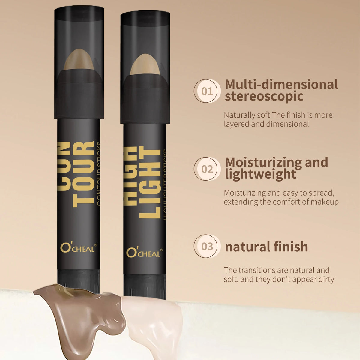 OCHEAL Contour Stick Highlighter & Concealer for Face Sculpting Contour Highlighter Stick HIP