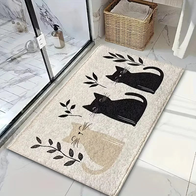 Cat Print Non-Slip Machine Washable Doormat Rug Decorative Doormat Rug HIP