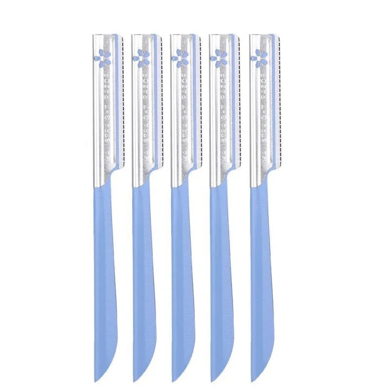 5-Piece Eyebrow Razor & Facial Trimmer Set – Stainless Steel Eyebrow Razor Set HIP C616-blue 5pcs