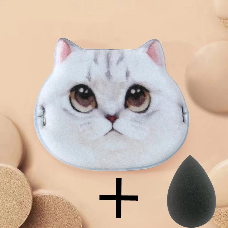 1/4pcs Kitty Air Cushion Powder Puff Cute Cat Cosmetic Puffs Hydrophilic Non-latex Facial Foundation Beauty Tool Dry Wet Makeup HIP 01Blue With Sponge