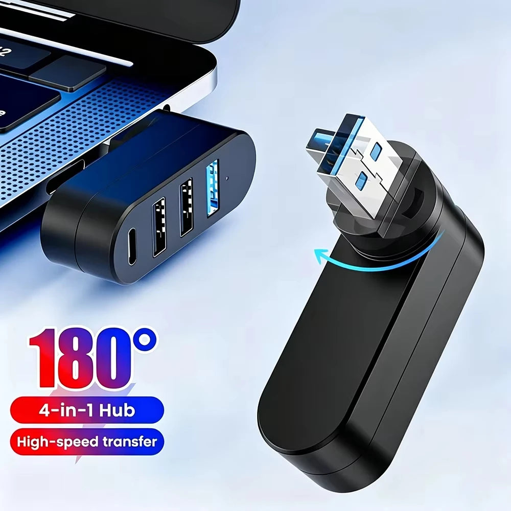 4-in-1 USB 3.0 Hub – 180° Rotating Type-C Splitter | OLPAY USB Hub Adapter HIP