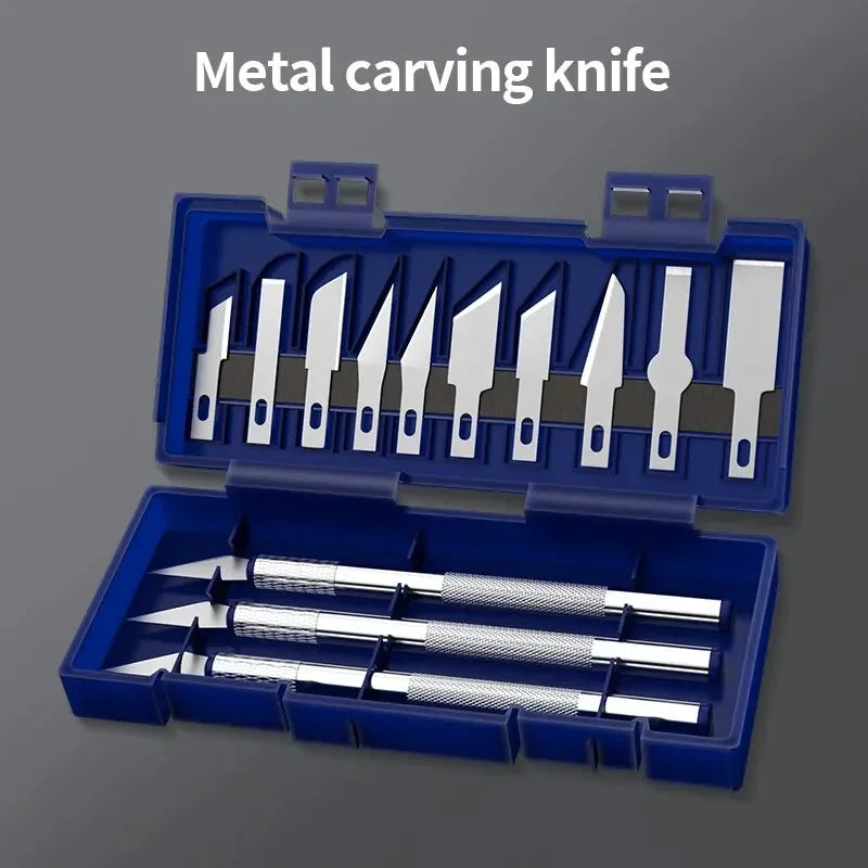 13-Piece Metal Carving Knife Set – Precision Craft Cutting Kit Craft Carving Knife Set HIP C679-Blue set