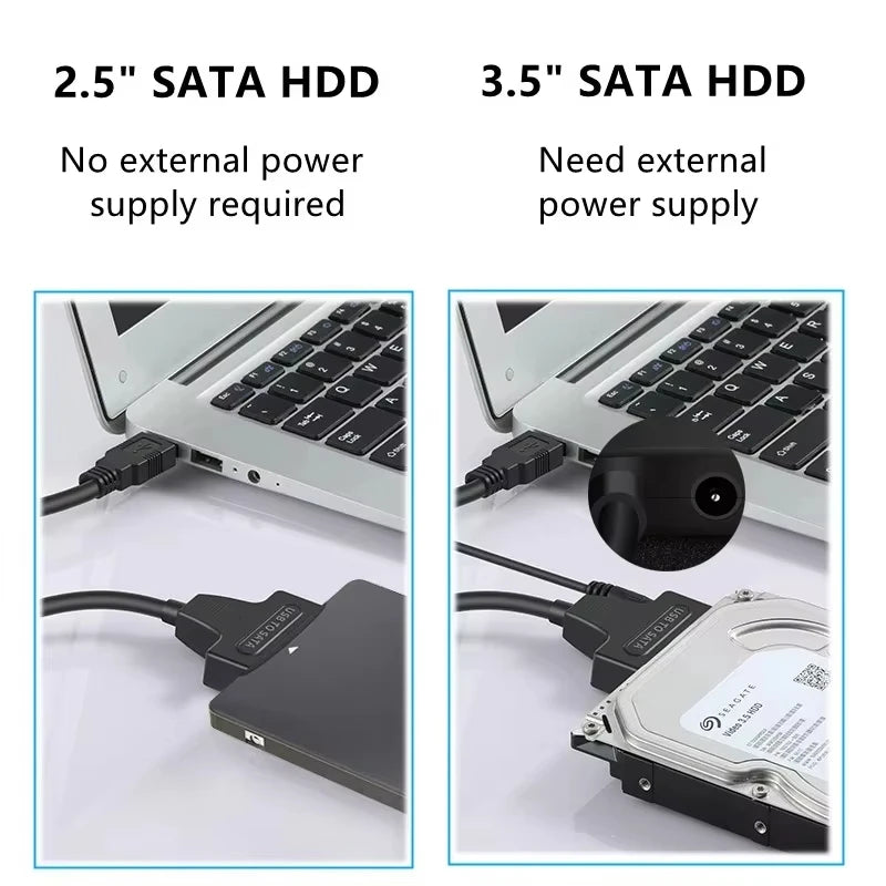 SATA to USB3.0 Cable SATA III Hard Drive Adapter Converter for 2.5" 3.5" SSD HDD Hard Drive Disk with 12V/2A Power Adapterer HIP