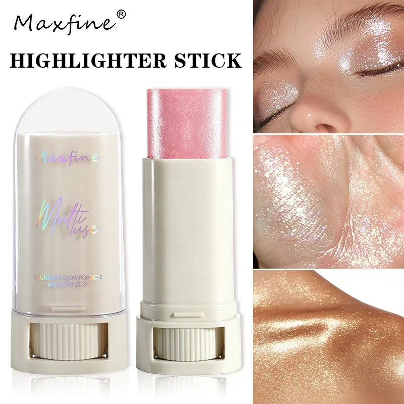 Shimmer Highlighter Stick Face Brightening Contour Stick Cream Glitter Makeup Waterproof Sweat-Proof Multi‑Use Cosmetic Makeup HIP