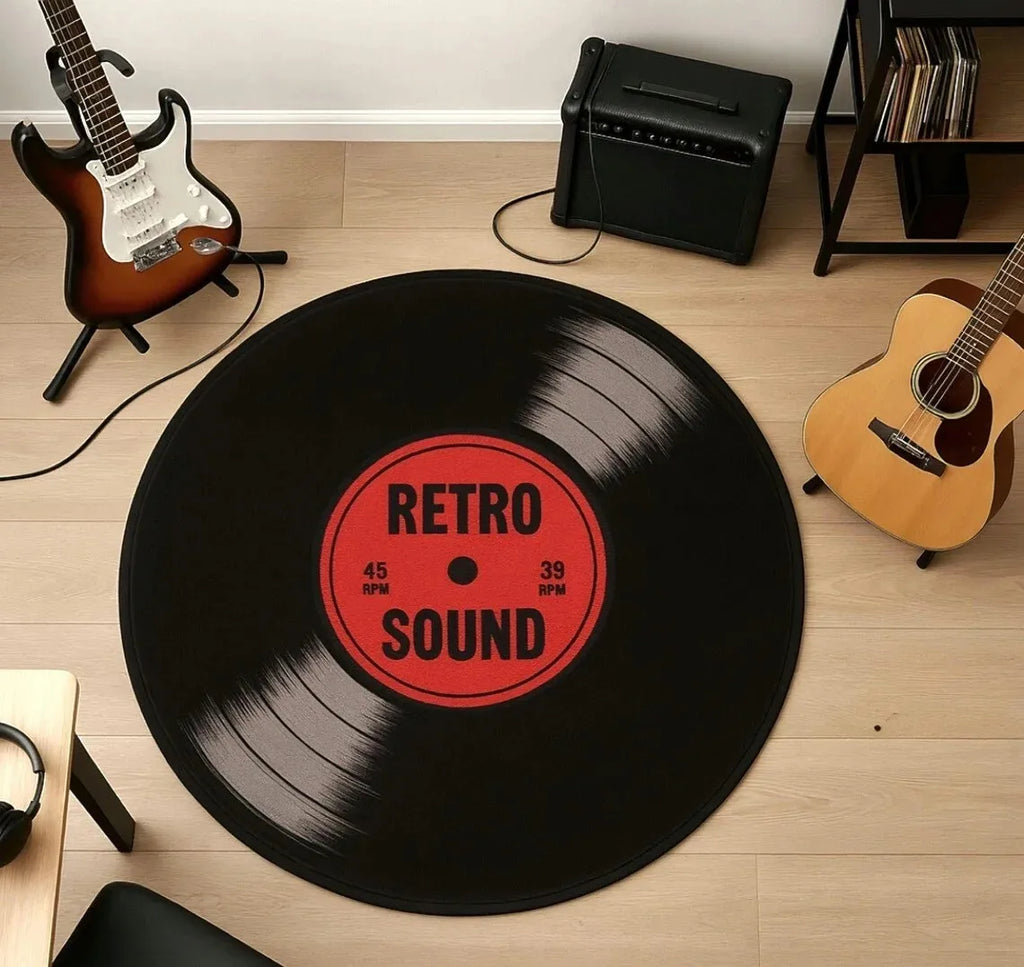 Retro Record Round Area Rug – Machine Washable Music Gift Decorative Area Rug HIP 6 80X80