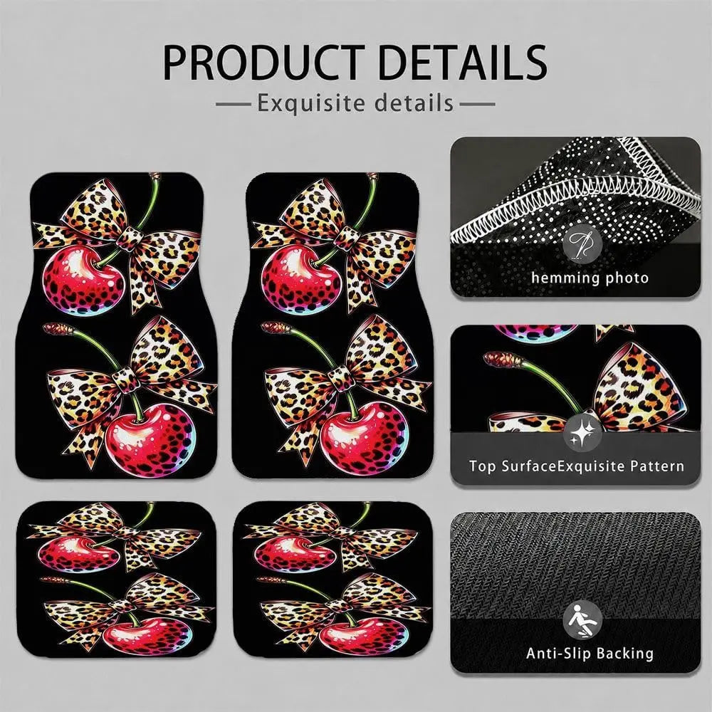 Cherry Leopard Bow Car Floor Mats Full Set – SUV Universal Car Floor Mats HIP