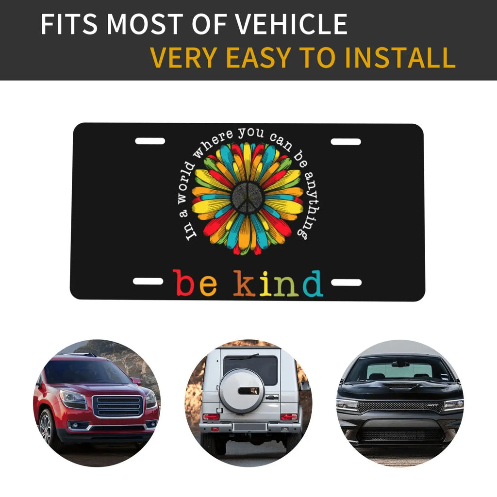 Be Kind Flower Peace Sign Aluminum Vanity License Plate Vanity License Plate HIP