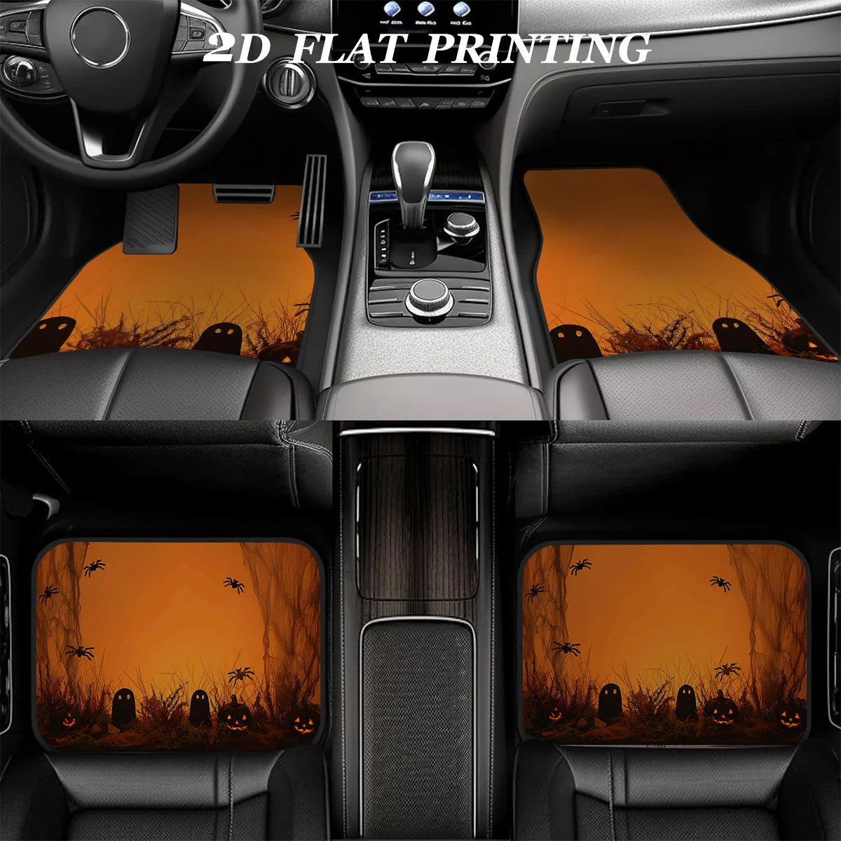 4-Pc Halloween Pumpkin Spider Car Floor Mats – Waterproof Car Floor Mats HIP