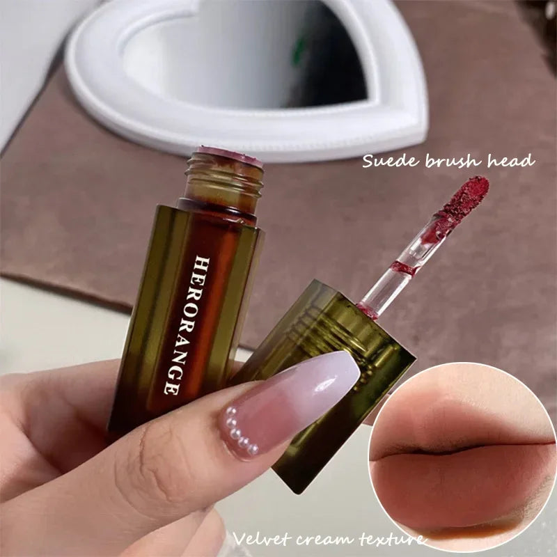 Brown Velvet Matte Lip Gloss Lasting Lip Mud Pigment Non-stick Cup Lip Gloss Waterproof Liquid Lipstick Korean Tinted Lips Stain HIP