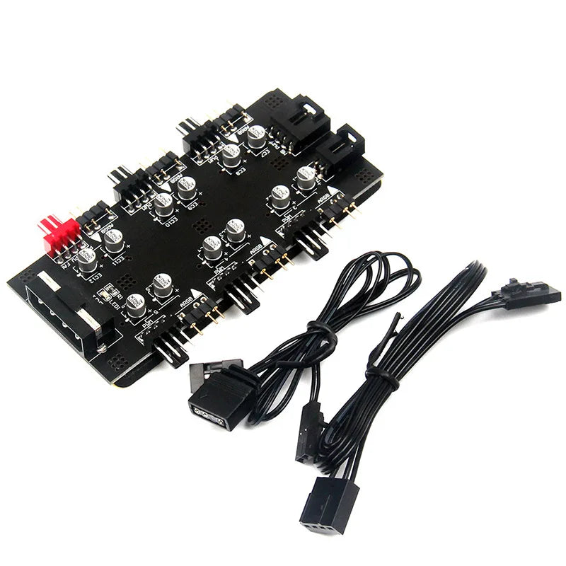 6-Port PWM Fan Hub RGB Splitter – IDE 4-Pin, 60cm Cord PC Fan Hub Controller HIP