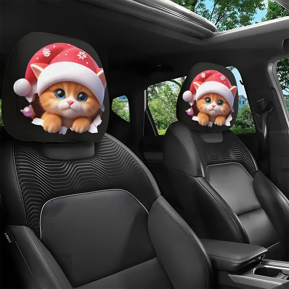 2-Pack Christmas Cat Car Headrest Covers – Festive Décor Car Headrest Covers HIP WHITE