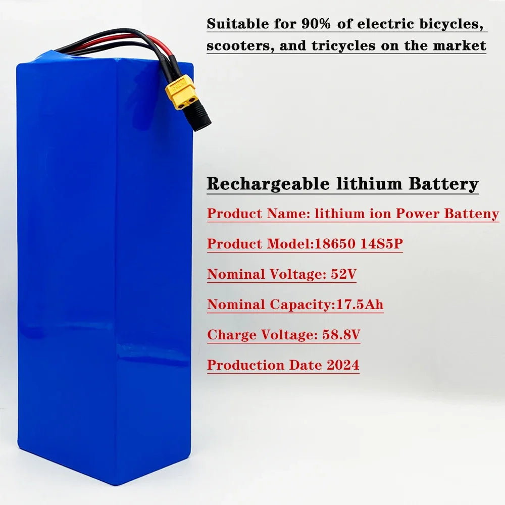 52V 17.5Ah 18650 Lithium Battery Pack 14S5P BMS | 1500W Lithium Battery Pack HIP