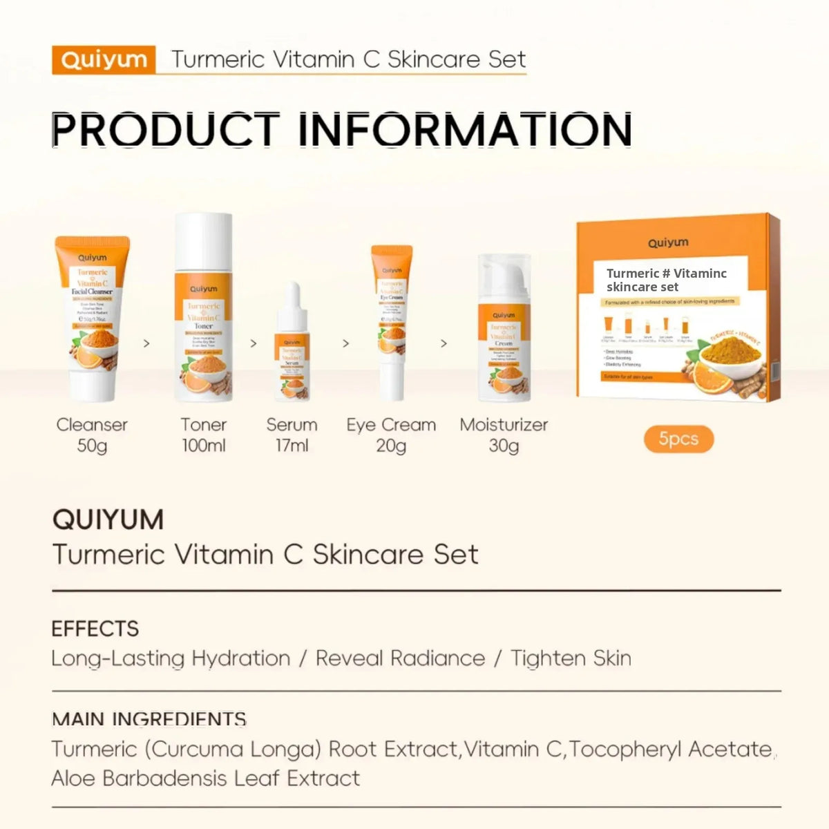Vitamin C Turmeric 5-Piece Skincare Set – Hydrate & Tighten Skincare Gift Set HIP