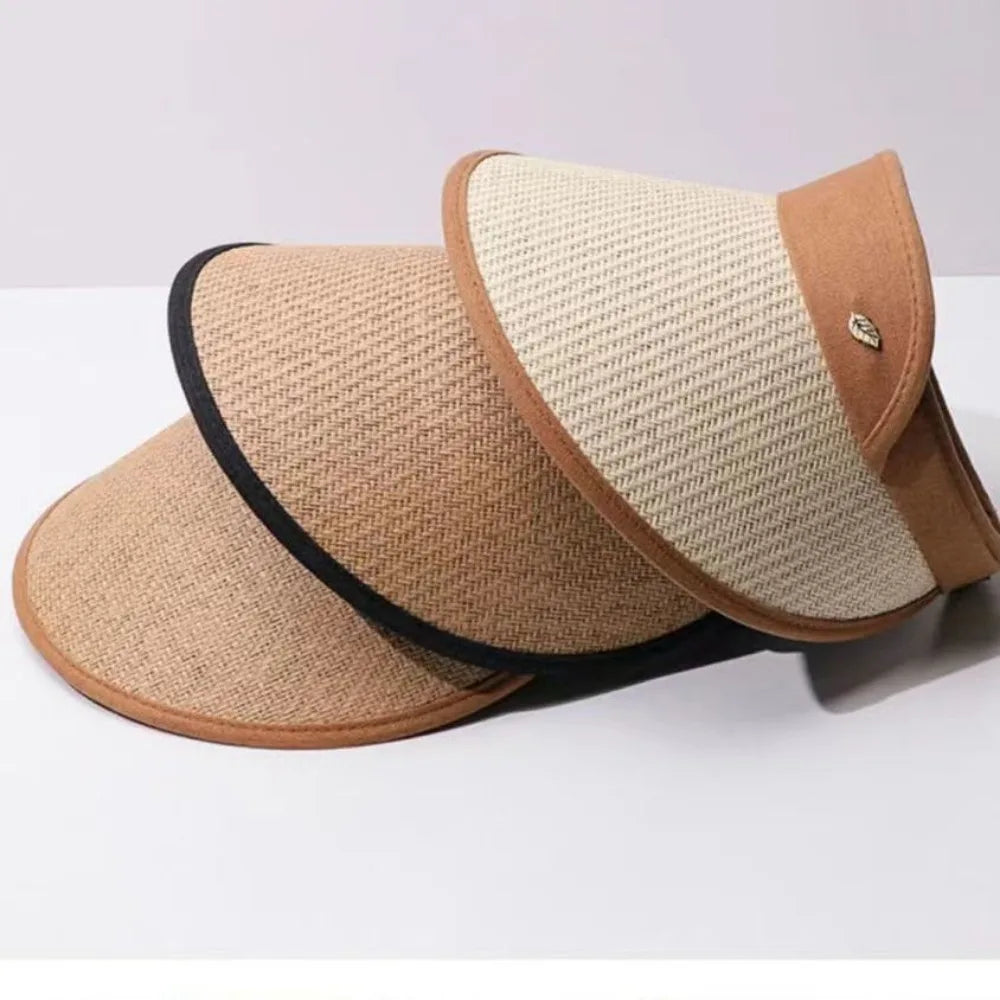 Women's Raffia Visor Sun Hat – Breathable Adjustable Outdoor Visor Sun Hat HIP