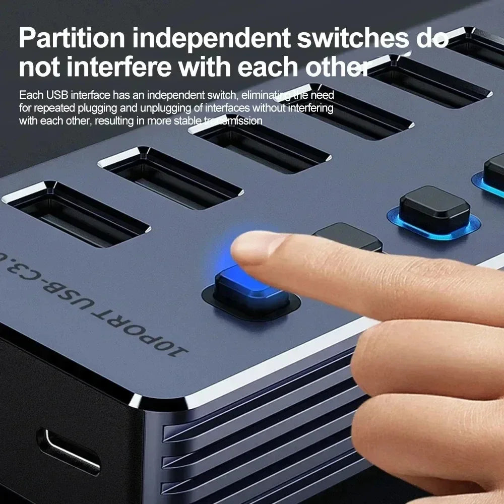 7-Port USB 3.0 Hub – Aluminum, Individual Switches, 5Gbps USB Hub HIP